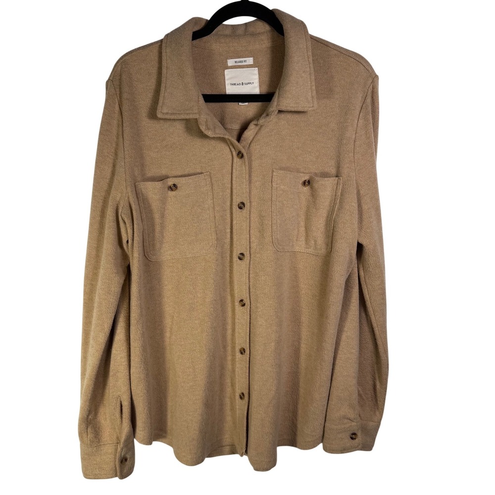 Thread & Supply Iced Coffee Relaxed Fit Shacket Tan Knit Button Up XL T1034PVXTS